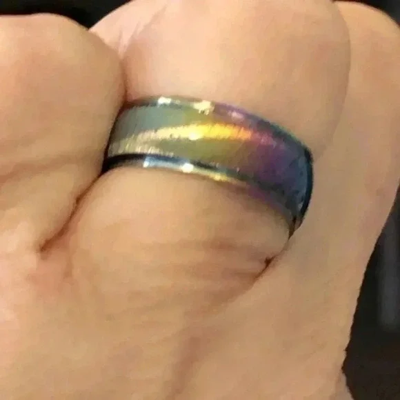 Iridescent Multicolor Rainbow Stainless Steel Band Ring NWT - Picture 5 of 7